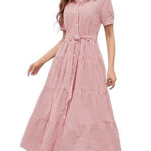 SHEIN Pink Striped Midi Dress